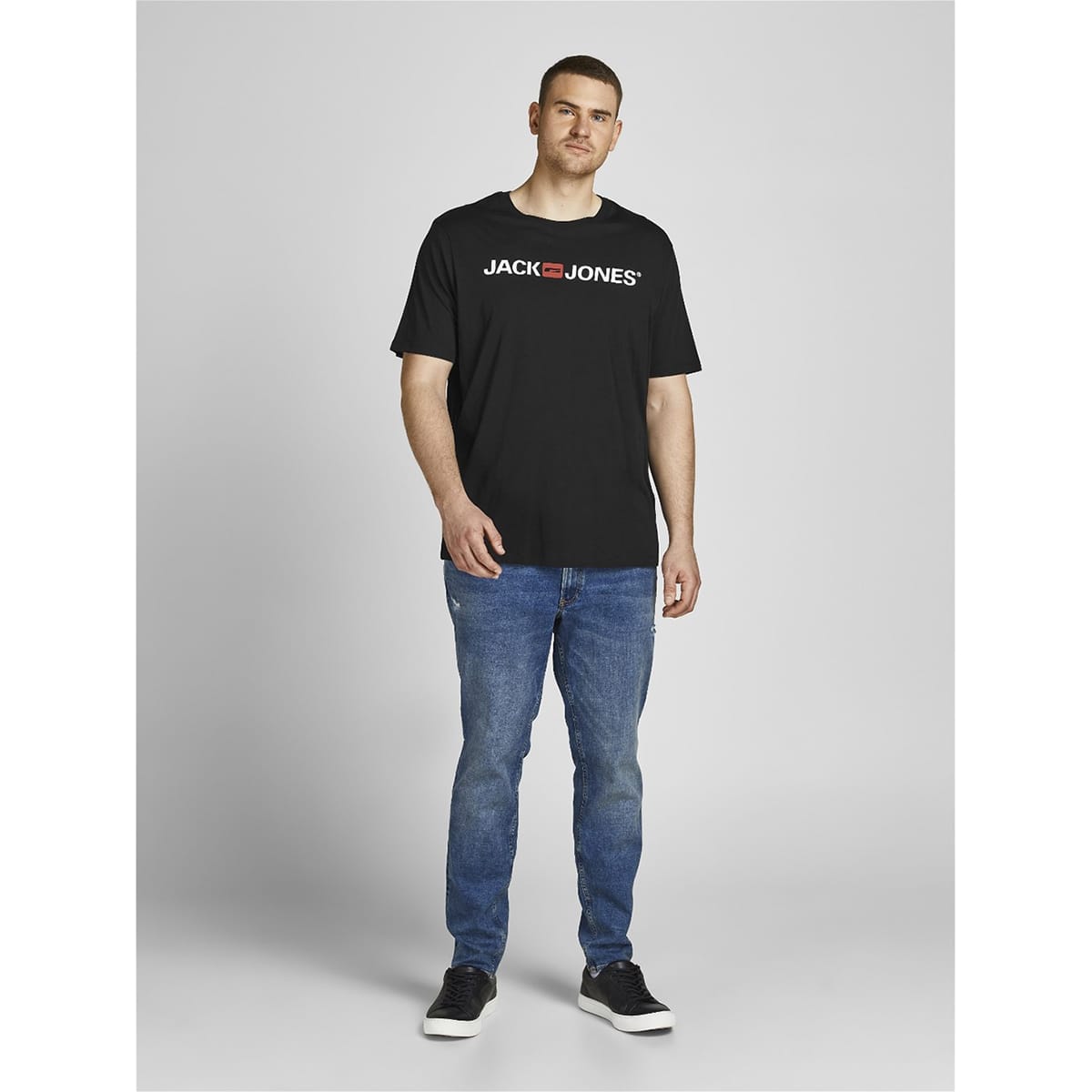 Duża męska koszulka z napisami t-shirt Jack &amp; Jones 12184987 czarny
