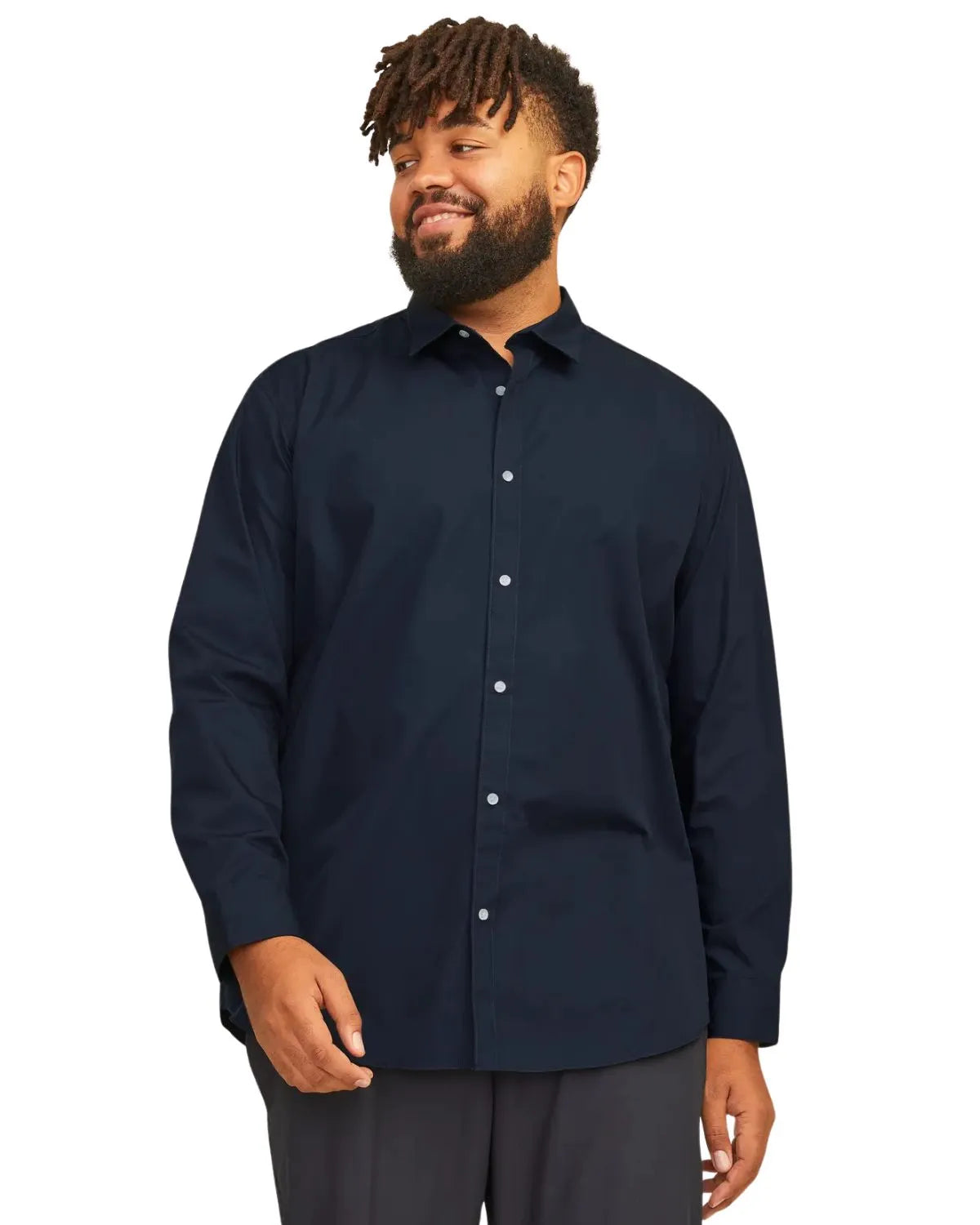 Duża męska gładka koszula długi rękaw Jack &amp; Jones 12200623 granatowa