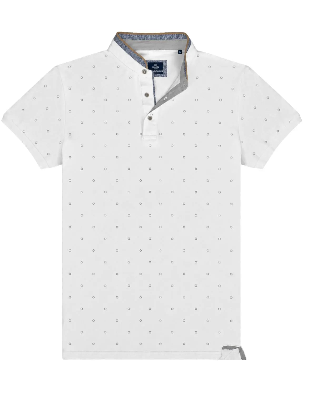 Duża męska koszulka polo na stójce wzorzysta Double Urban Outfitters PS-3082 biała