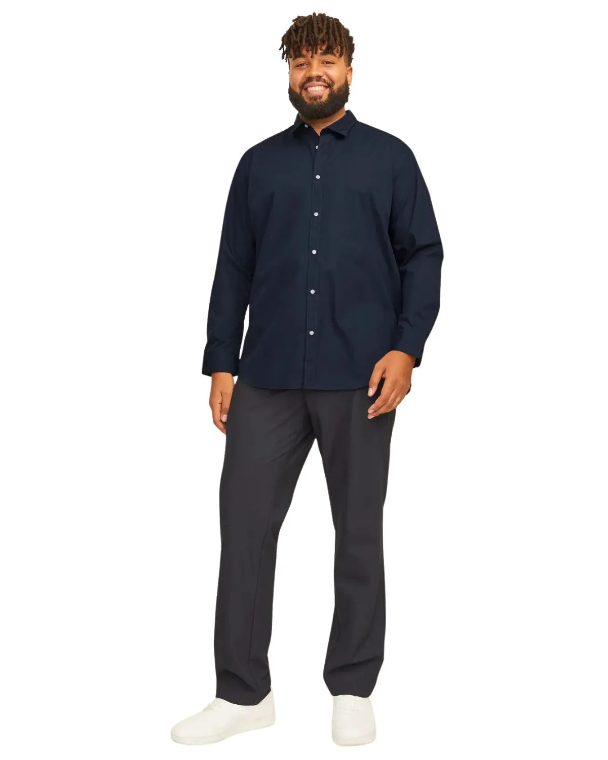 Duża męska gładka koszula długi rękaw Jack &amp; Jones 12200623 granatowa