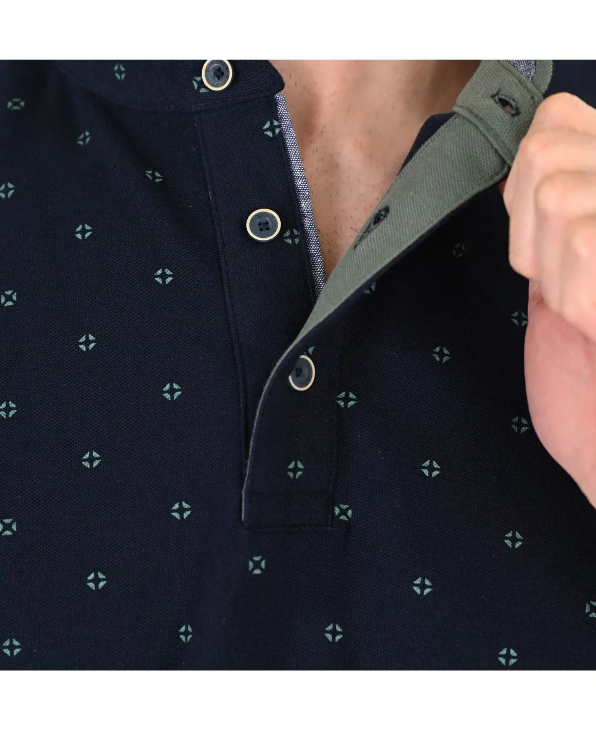 Duża męska koszulka polo na stójce wzorzysta Double Urban Outfitters PS-3082 granatowa