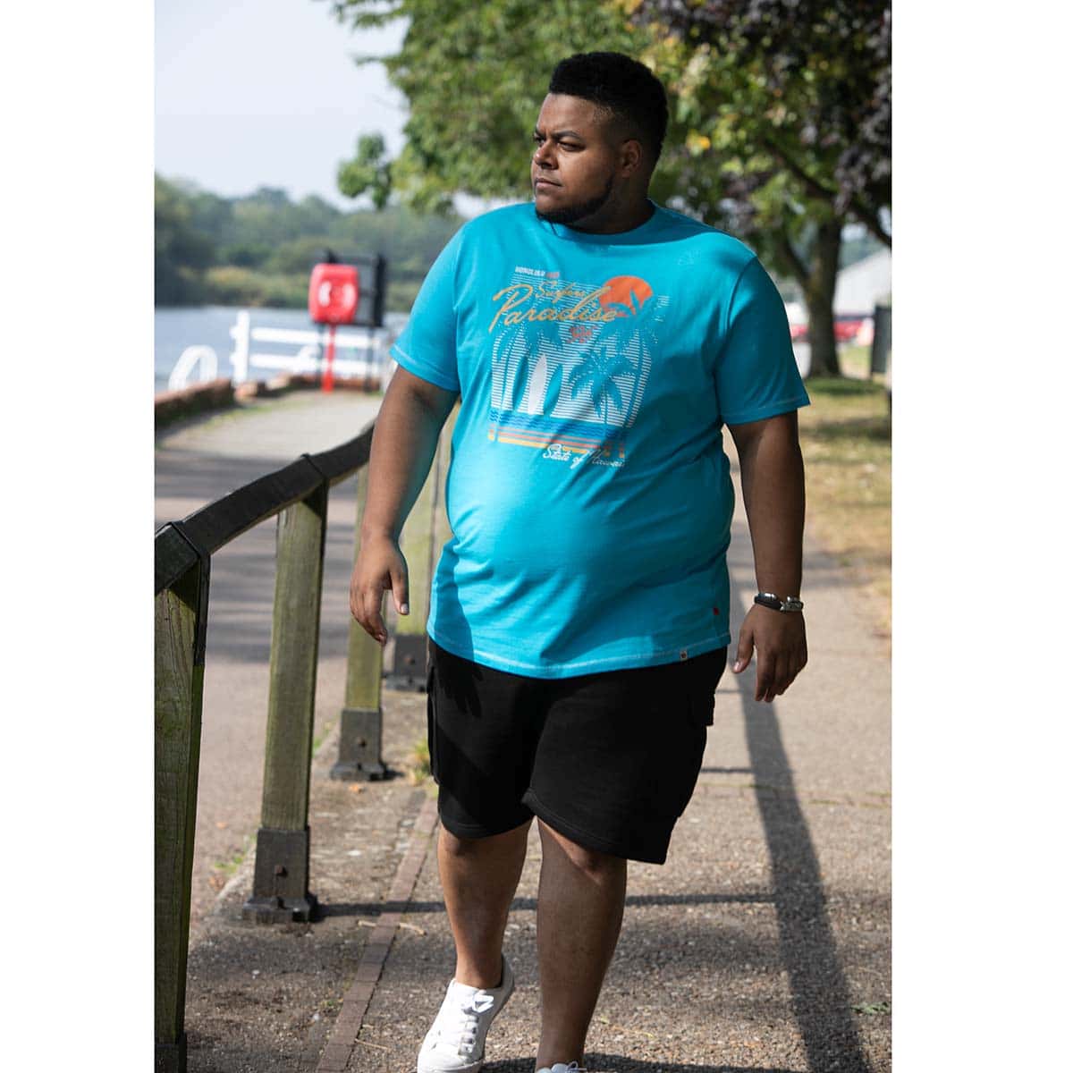 Duża męska koszulka z wakacyjnym nadrukiem t-shirt Duke D555 Aaron turkusowy