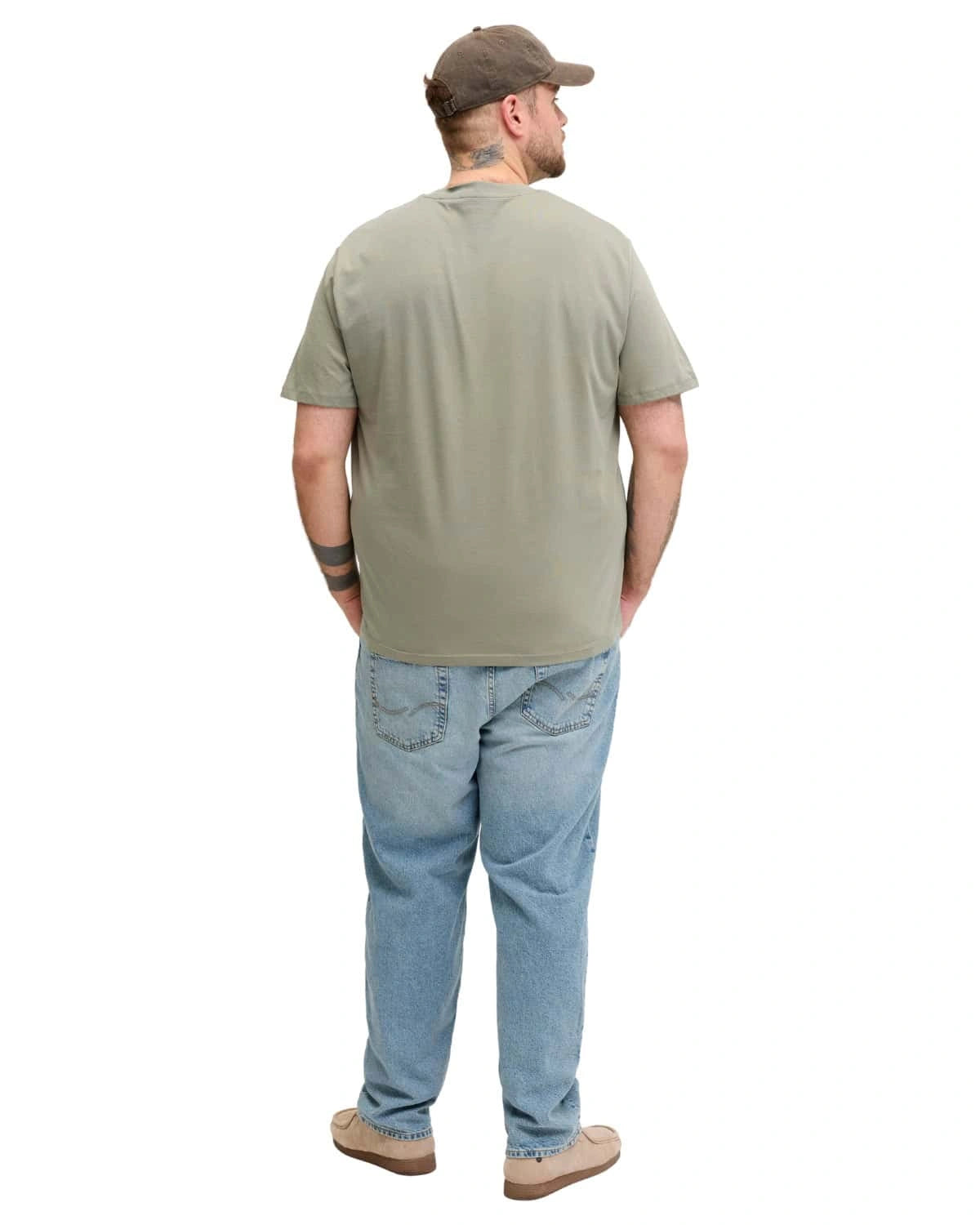 Duża męska koszulka z krótkim rękawem t-shirt gładki Jack &amp; Jones 12250623 khaki