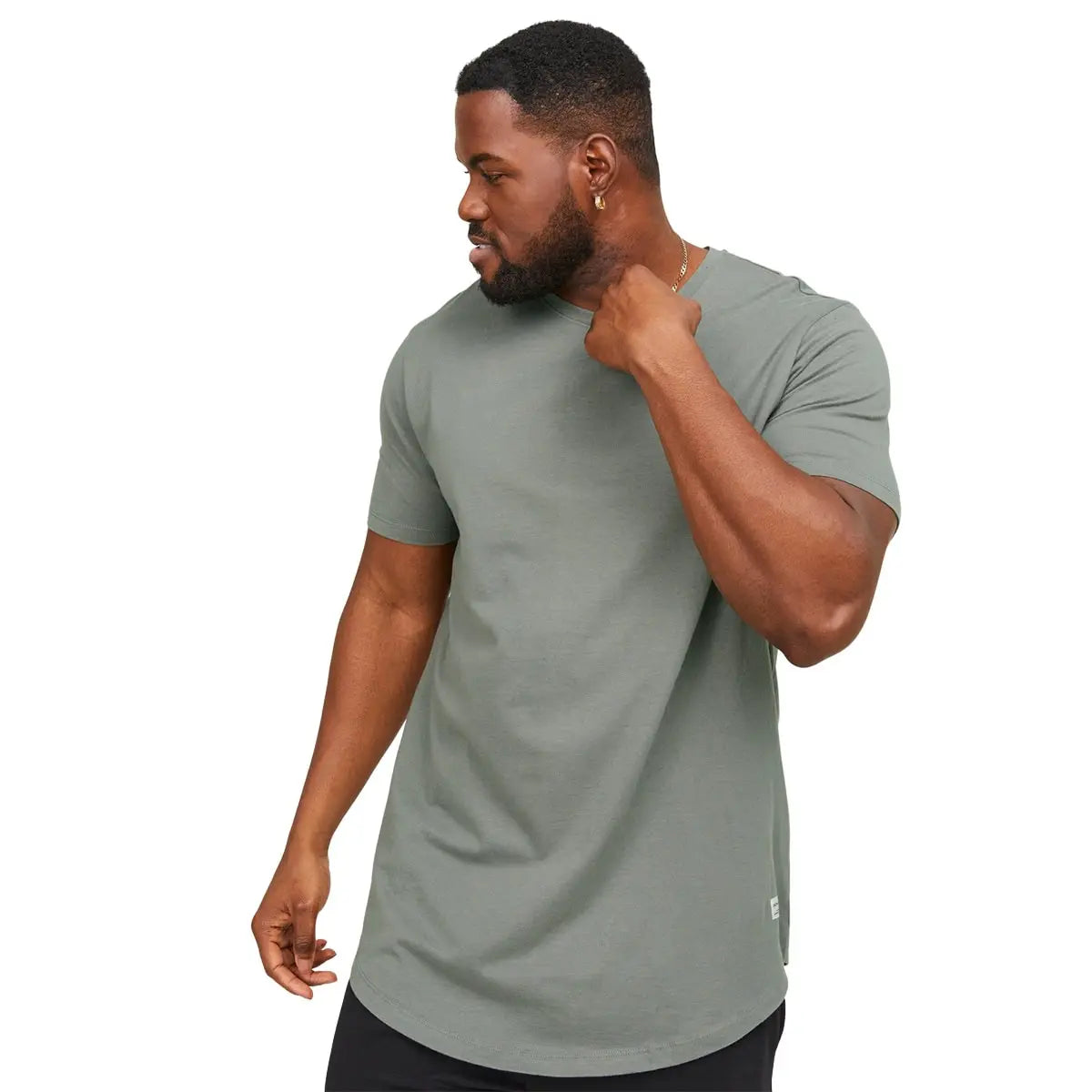 Duża męska koszulka z krótkim rękawem t-shirt gładki Jack &amp; Jones 12184933 szarozielony