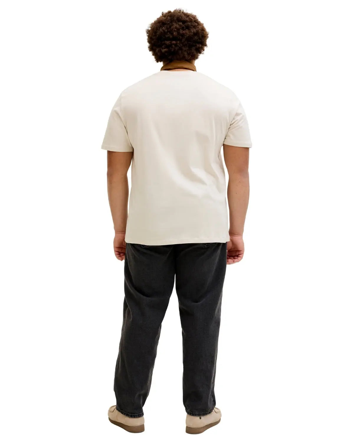 Duża męska koszulka z krótkim rękawem t-shirt z subtelnym napisem Jack &amp; Jones 12289683 beżowy