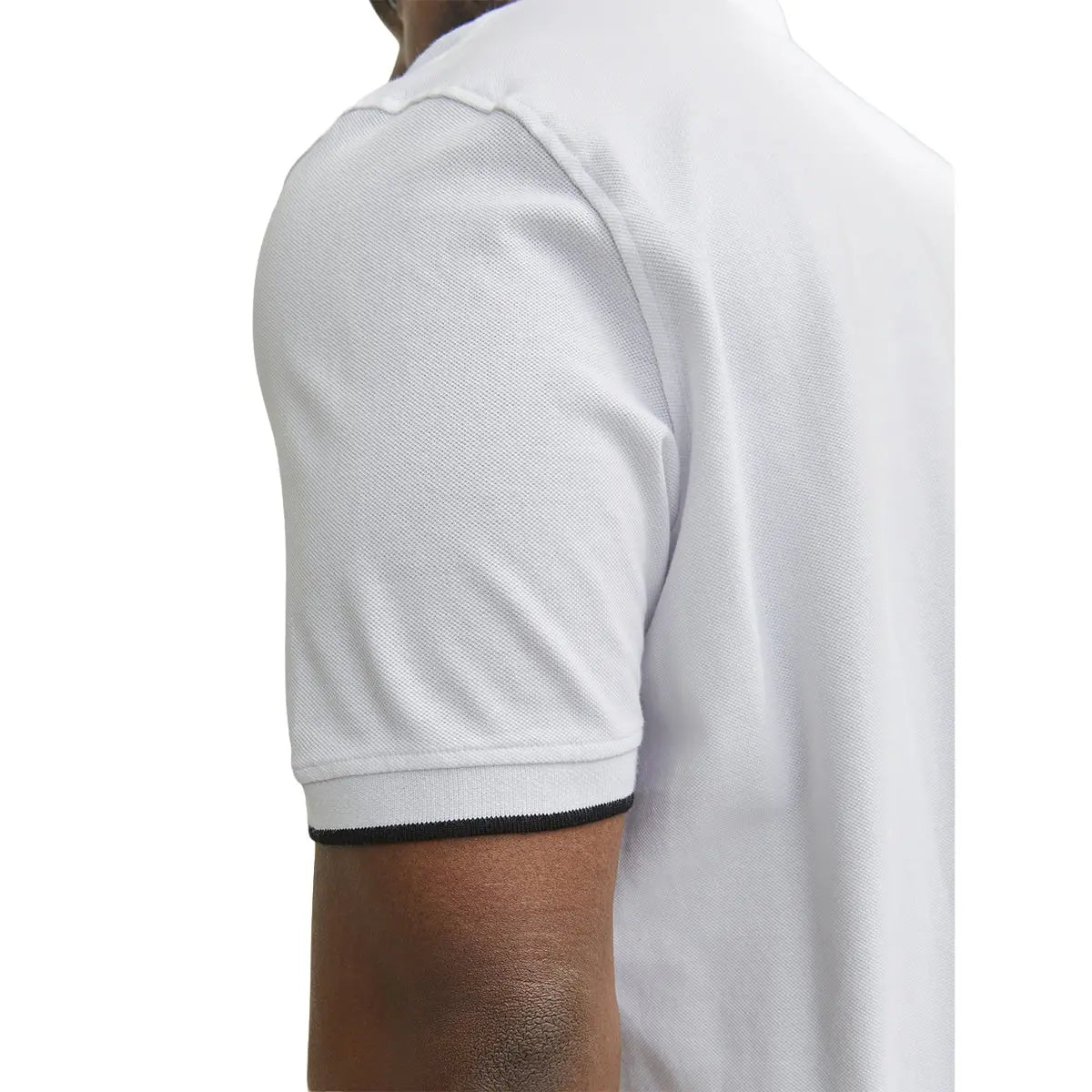 Duża męska polówka koszulka z kołnierzykiem Jack &amp; Jones 12143859 biała z czarnymi wstawkami