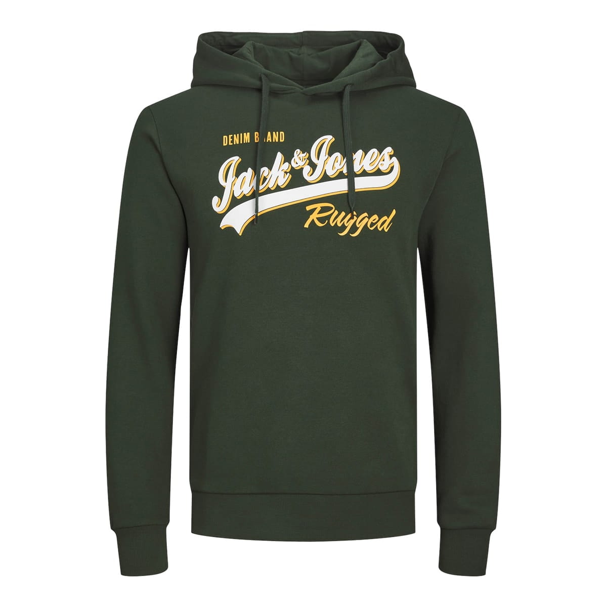 Duża męska bluza wkładana przez głowę z kapturem napisy Jack &amp; Jones 12236803 ciemnozielona