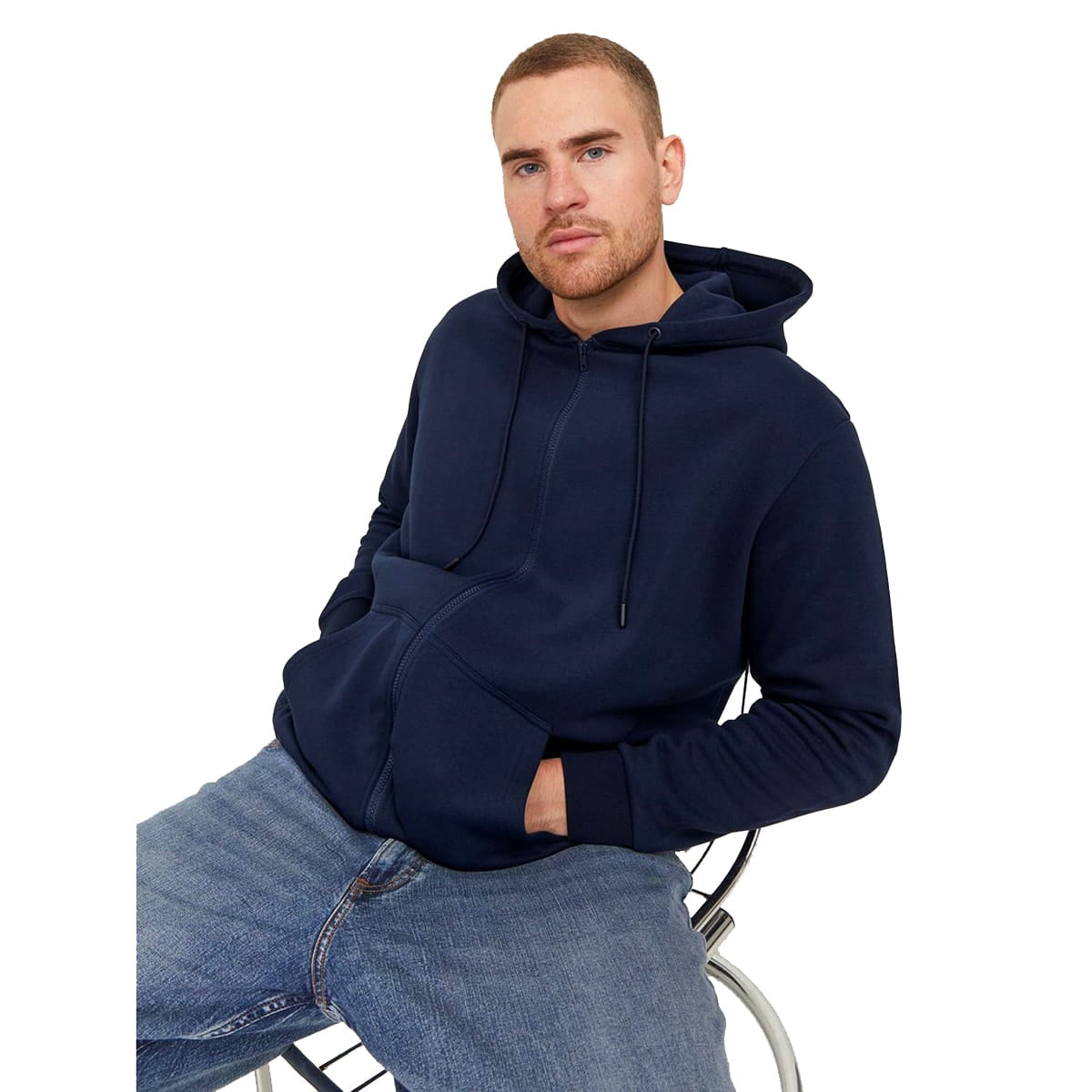 Duża męska bluza rozpinana z kapturem gładka Jack &amp; Jones 12250596 granatowa