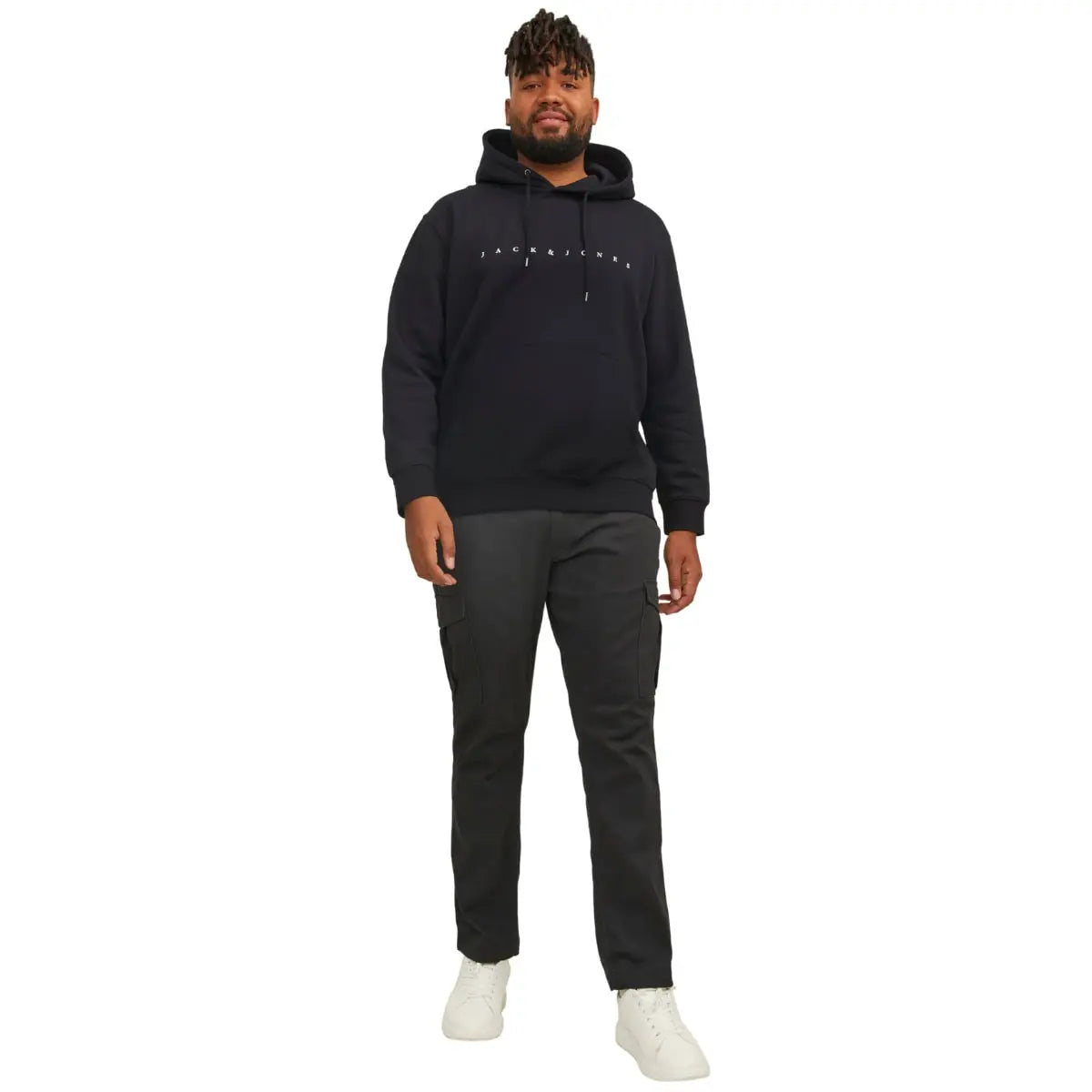 Duża męska bluza wkładana przez głowę z kapturem napis Jack &amp; Jones 12243527 czarna