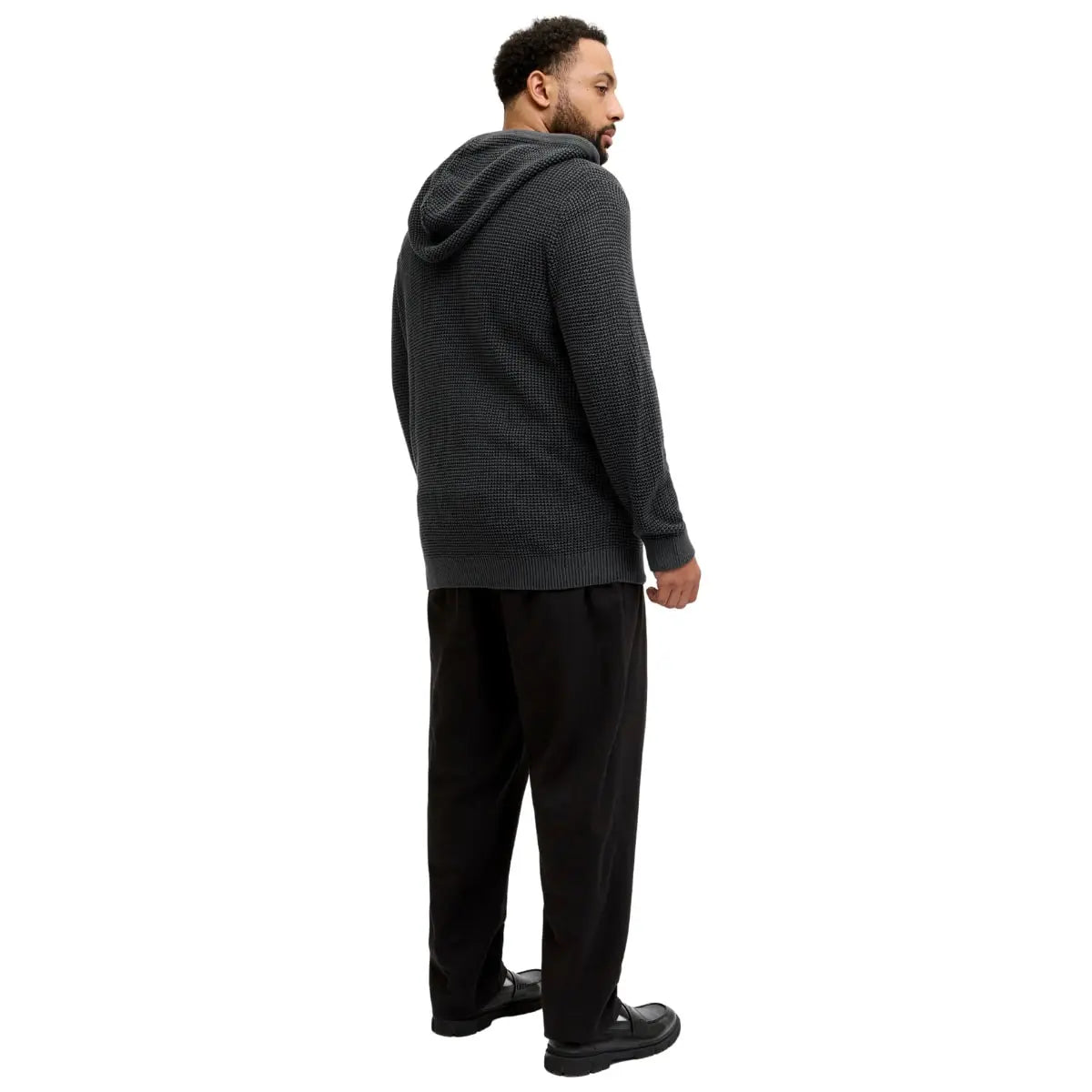 Duża męska bluza rozpinana z kapturem o strukturalnej fakturze Jack &amp; Jones 12285626 szaro-czarna