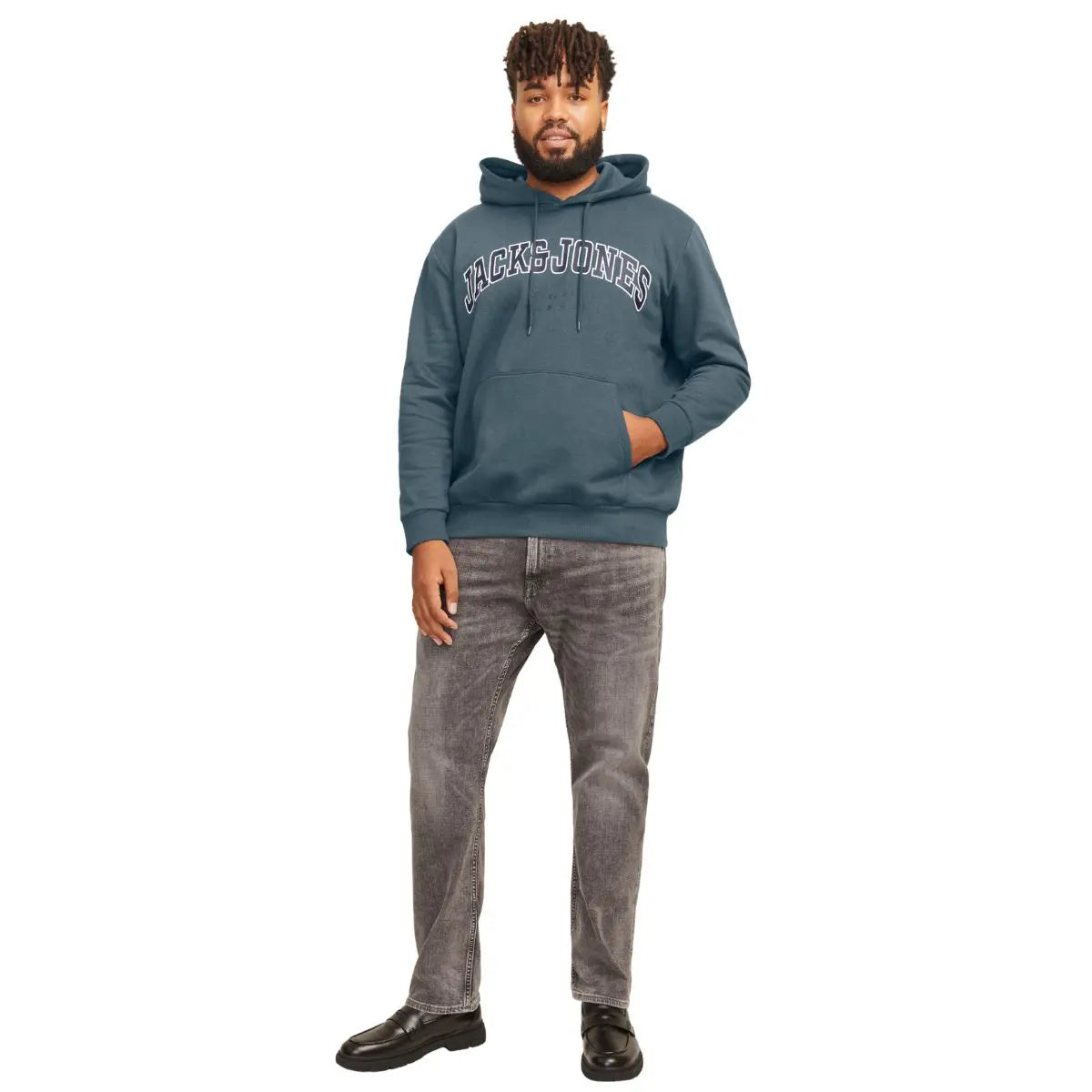 Duża męska bluza kangurka wkładana przez głowę z kapturem Jack &amp; Jones 12258867 szaroniebieska