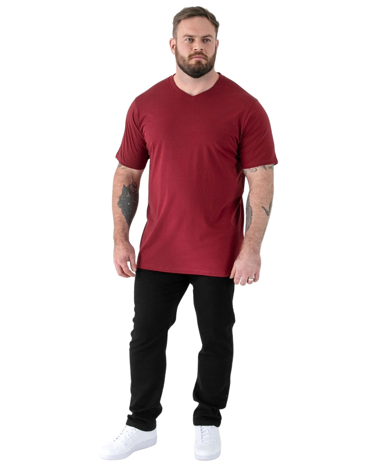 Duża koszulka męska z dekoltem w serek Duke D555 Signature V-neck bordowa