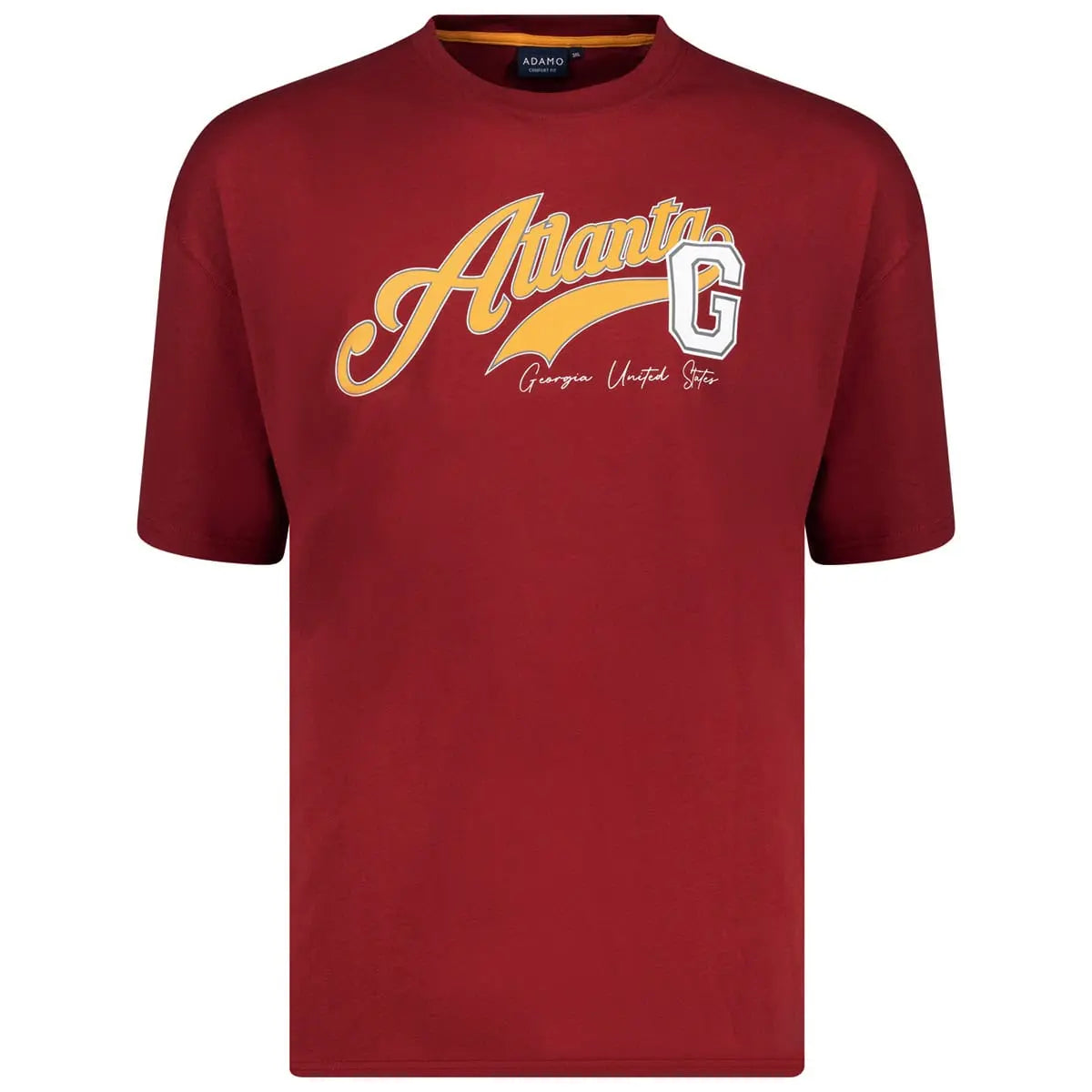 Duży męski t-shirt z napisami koszulka z krótkim rękawem Adamo 131503-590 bordowa