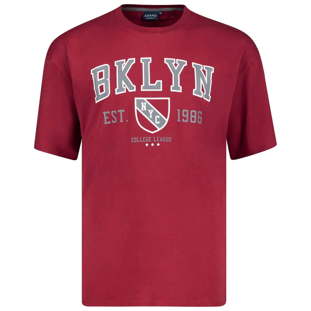Duży męski t-shirt z napisami koszulka z krótkim rękawem Adamo 131506-590 bordowa