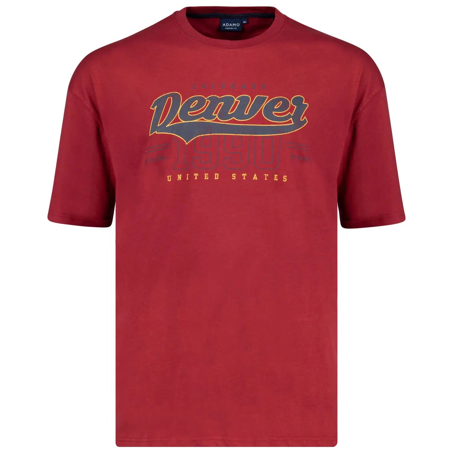 Duży męski t-shirt z napisami koszulka z krótkim rękawem Adamo 131510-590 bordowa