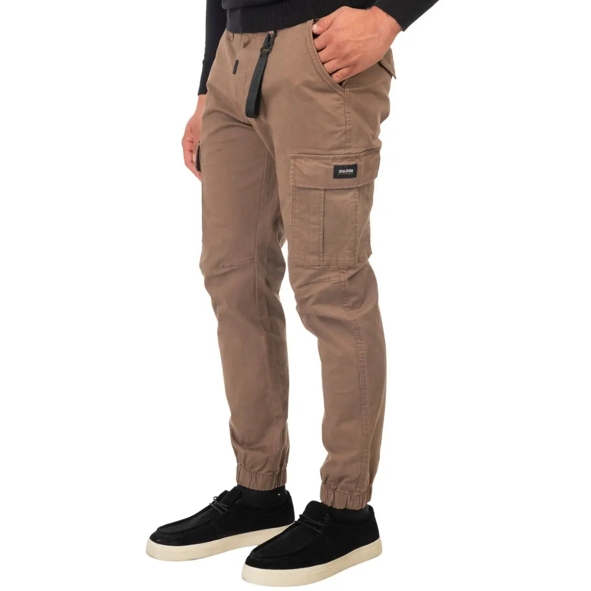 Duże męskie spodnie bojówki ze ściągaczami Double Urban Outfitters CCP-4013 brązowe