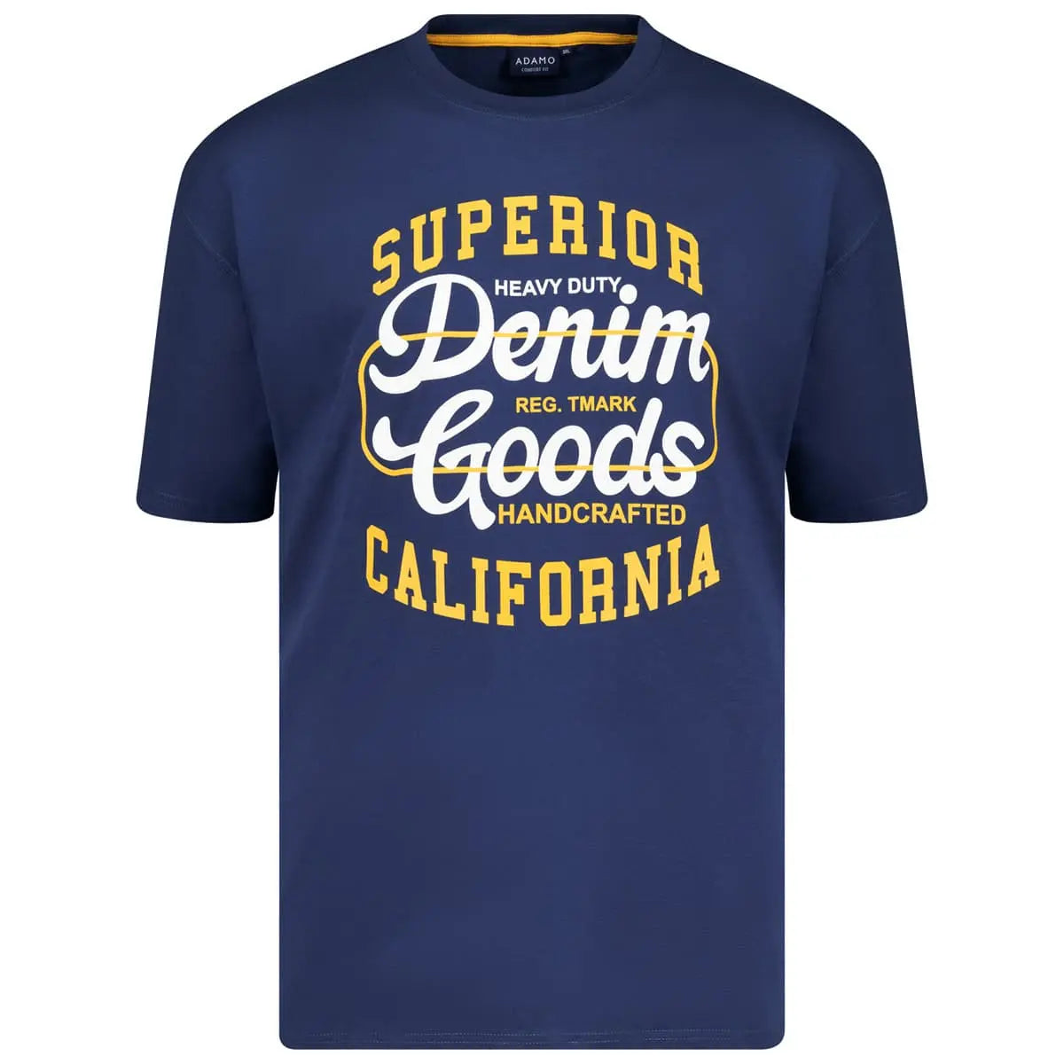 Duży męski t-shirt z napisami koszulka z krótkim rękawem Adamo 131504-328 ciemnoniebieska