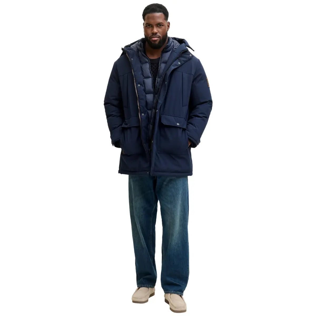 Duża męska kurtka z kapturem parka Jack &amp; Jones 12279797 granatowa