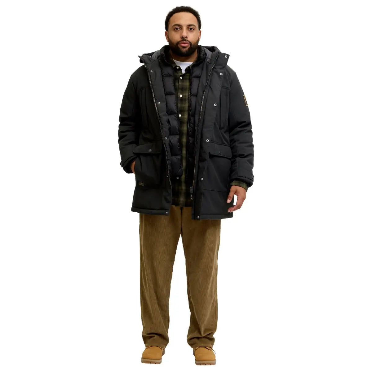 Duża męska kurtka z kapturem parka Jack &amp; Jones 12279797 czarna