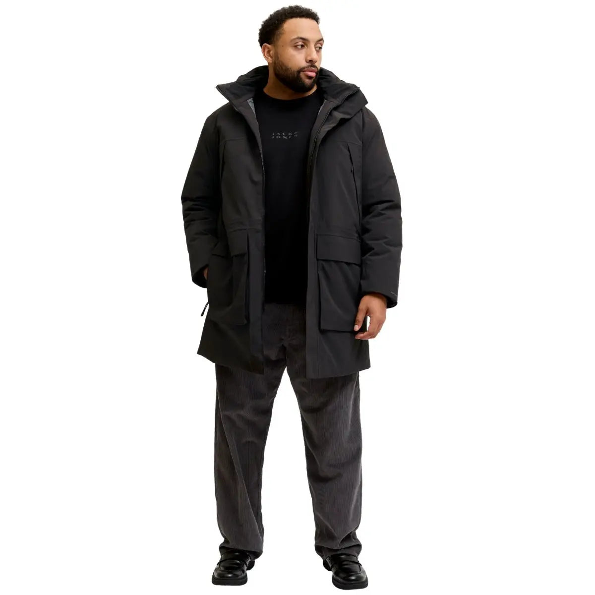 Duża męska kurtka z kapturem parka Jack &amp; Jones 12284372 czarna