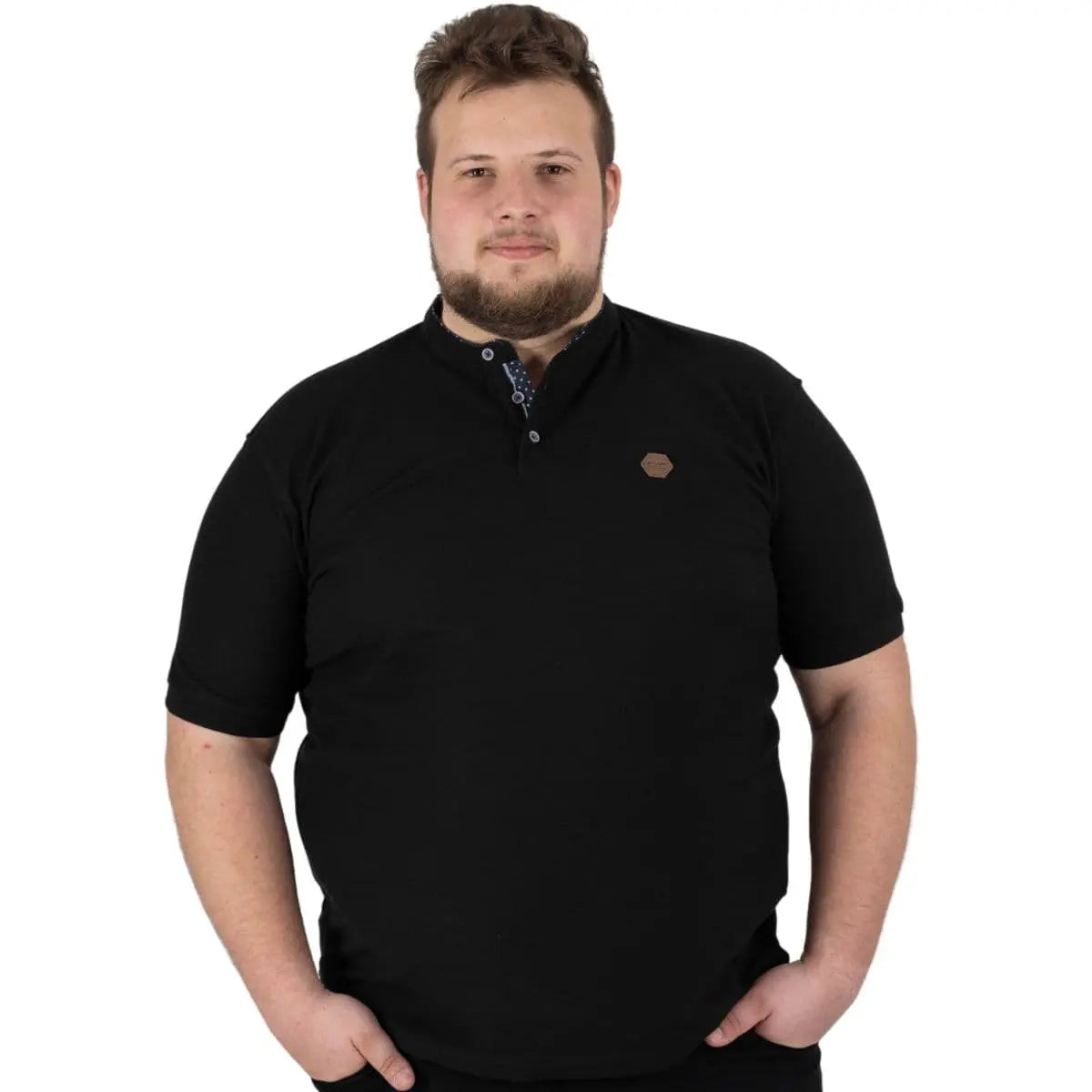 Duża męska koszulka polo na stójce gładka Double PS-3046 czarna