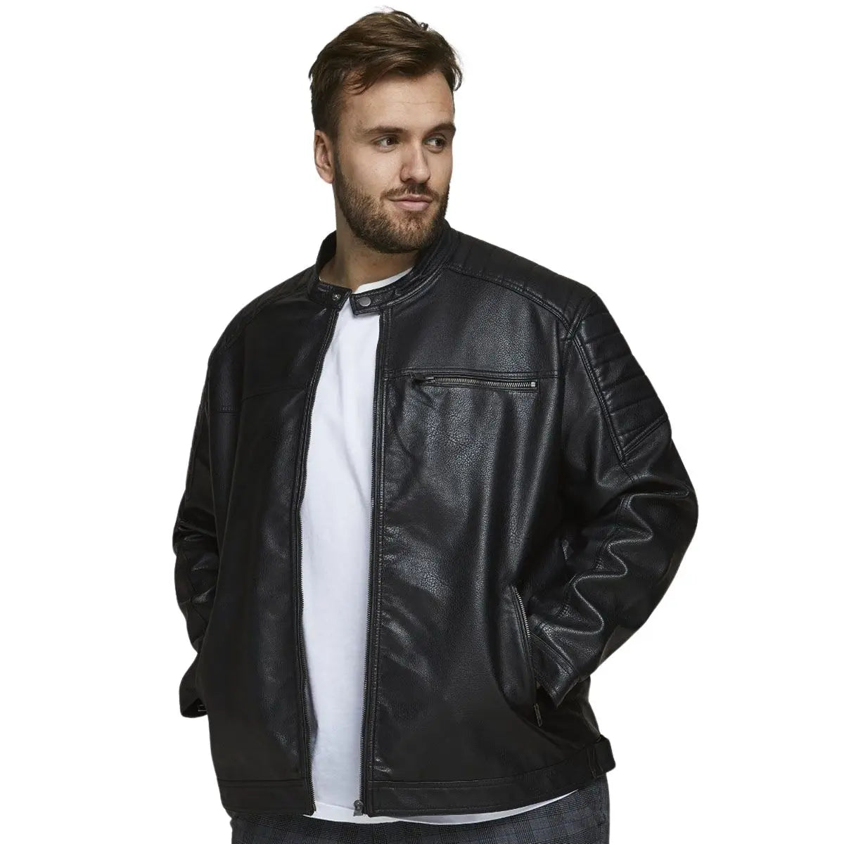 Duża męska kurtka ramoneska modna Jack &amp; Jones 12172908 czarna