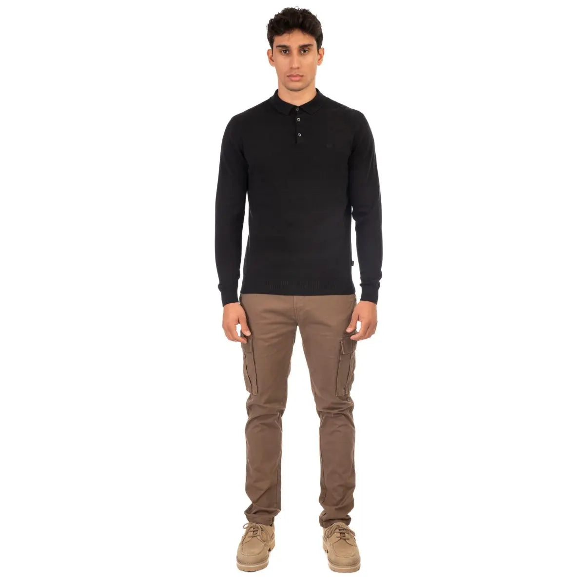 Duża męska bluzka sweterkowa z długim rękawem Double Knit-8002 czarna