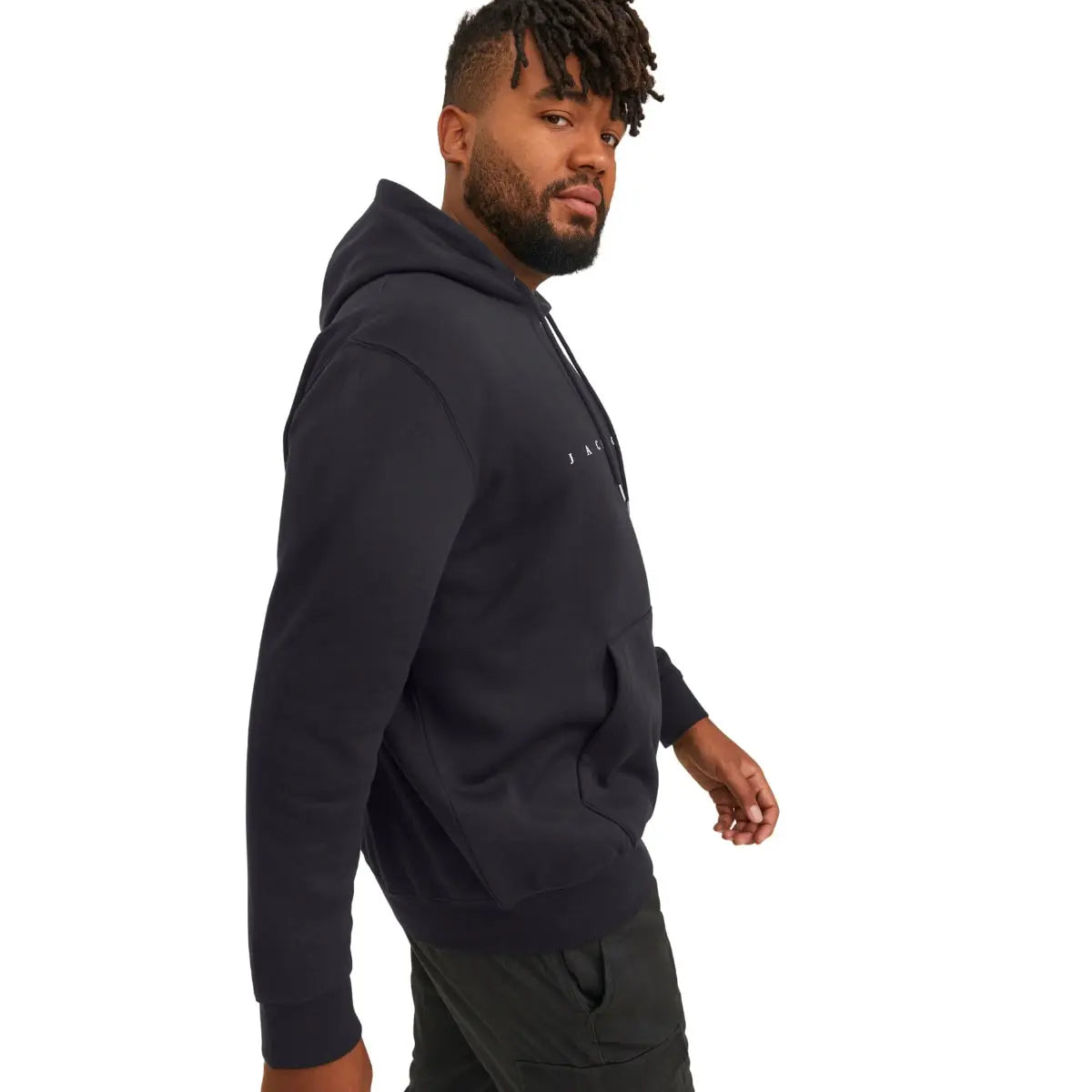 Duża męska bluza wkładana przez głowę z kapturem napis Jack &amp; Jones 12243527 czarna