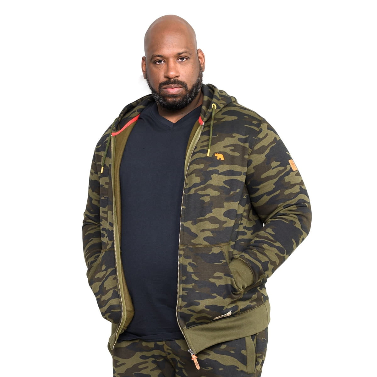 Bluza męska dla wysokiego mężczyzny (TALL) na zamek z kapturem moro Duke D555 Regent khaki