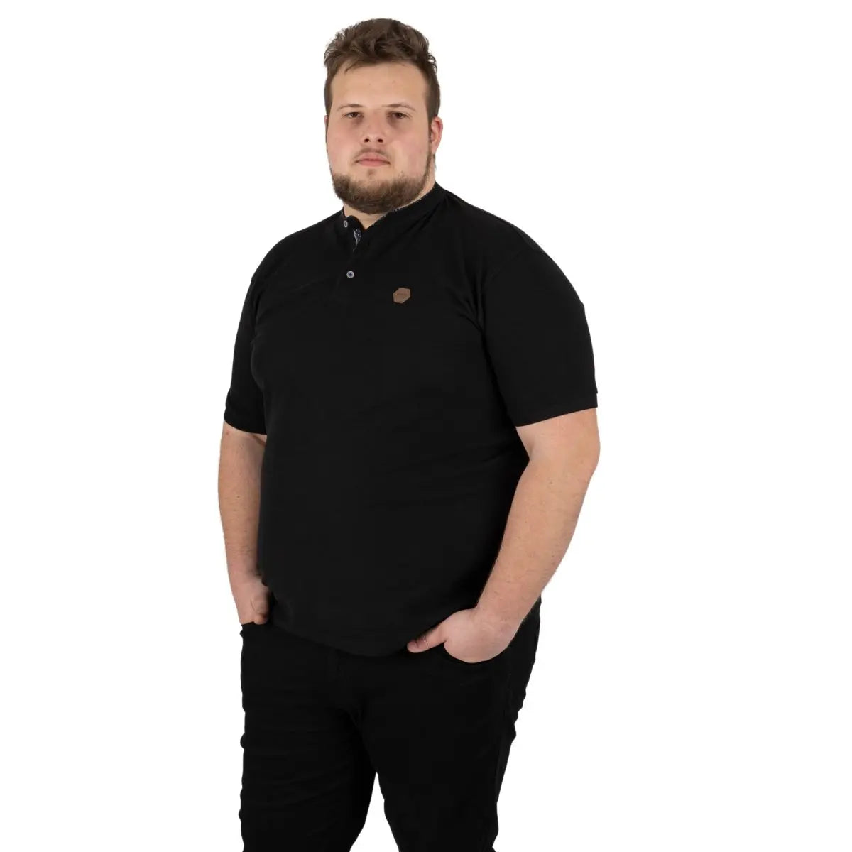 Duża męska koszulka polo na stójce gładka Double PS-3046 czarna