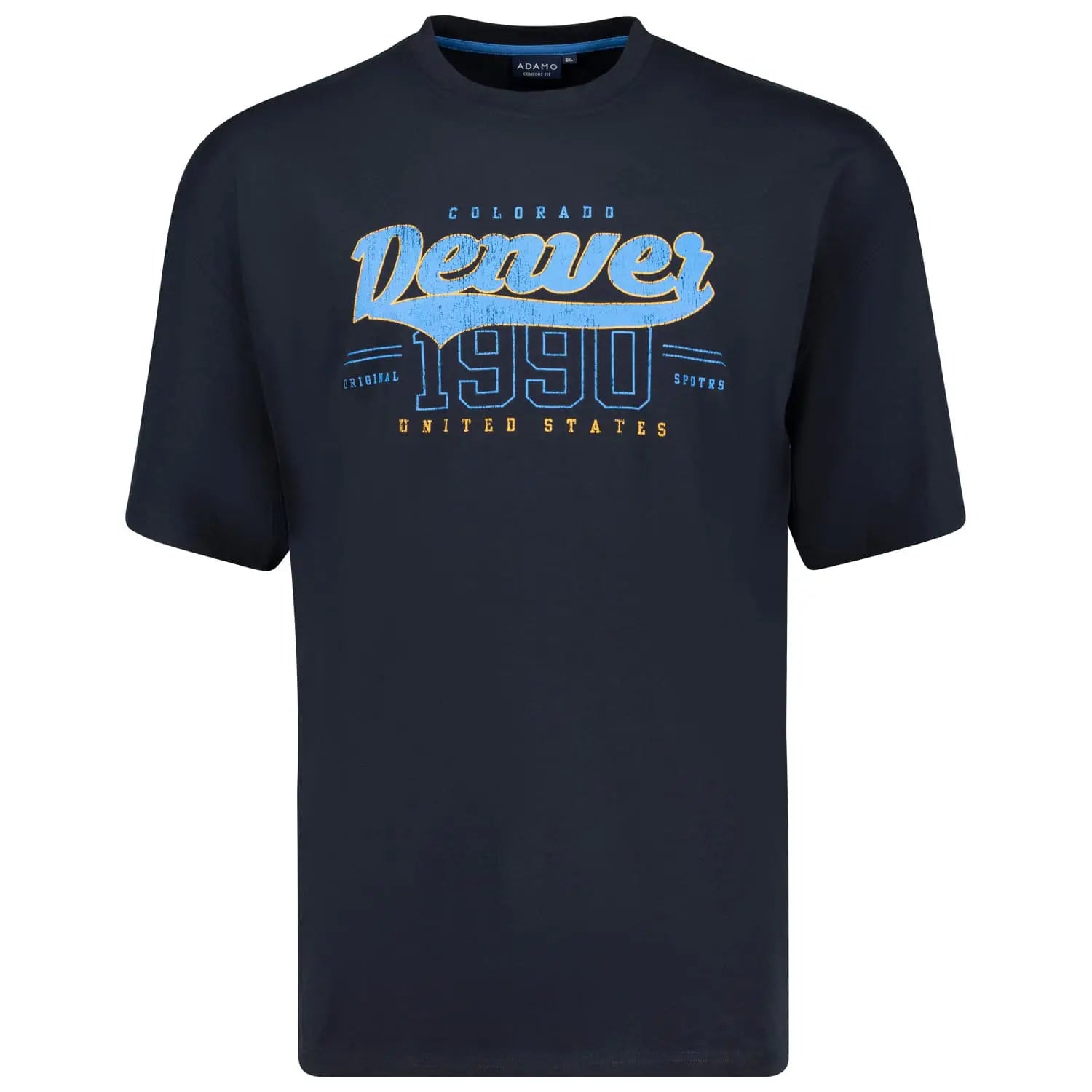 Duży męski t-shirt z napisami koszulka z krótkim rękawem Adamo 131510-360 granatowa