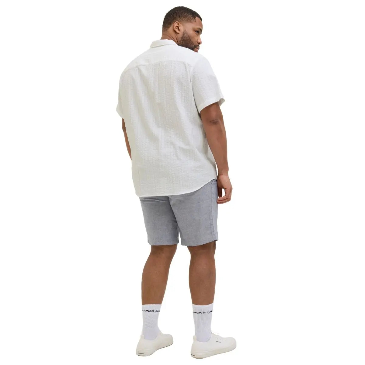 Duża męska koszula wytłaczany wzór krótki rękaw Jack &amp; Jones 12278451 biała