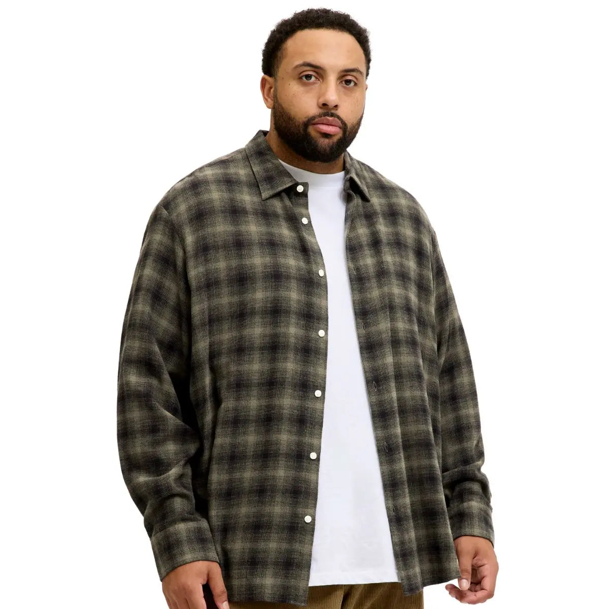 Duża męska flanelowa koszula z długim rękawem w  kratę Jack &amp; Jones 12291881 czarno-zielona