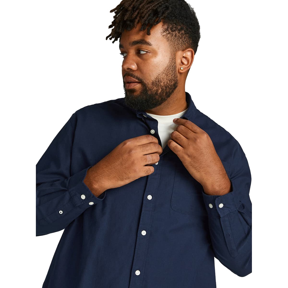 Duża koszula męska z długim rękawem gładka Jack &amp; Jones 12190444 granatowa