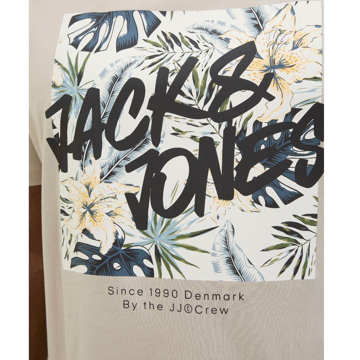 Duża męska koszulka T-shirt z nadrukiem i napisem Jack &amp; Jones 12275757 beżowy