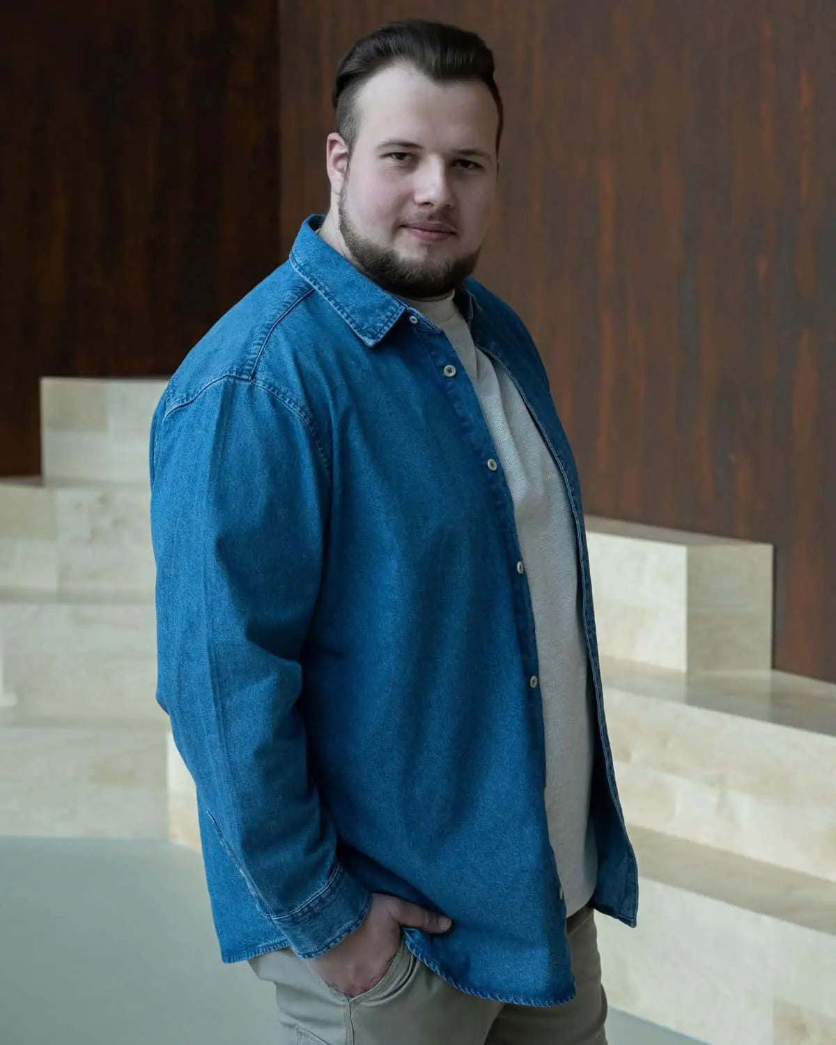 Duża męska koszula jeansowa z długim rękawem Jack &amp; Jones 12294291 niebieska
