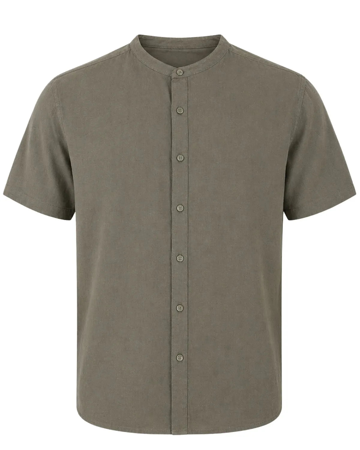 Duża męska koszula z lnem krótki rękaw stójka Double GS-5194 khaki