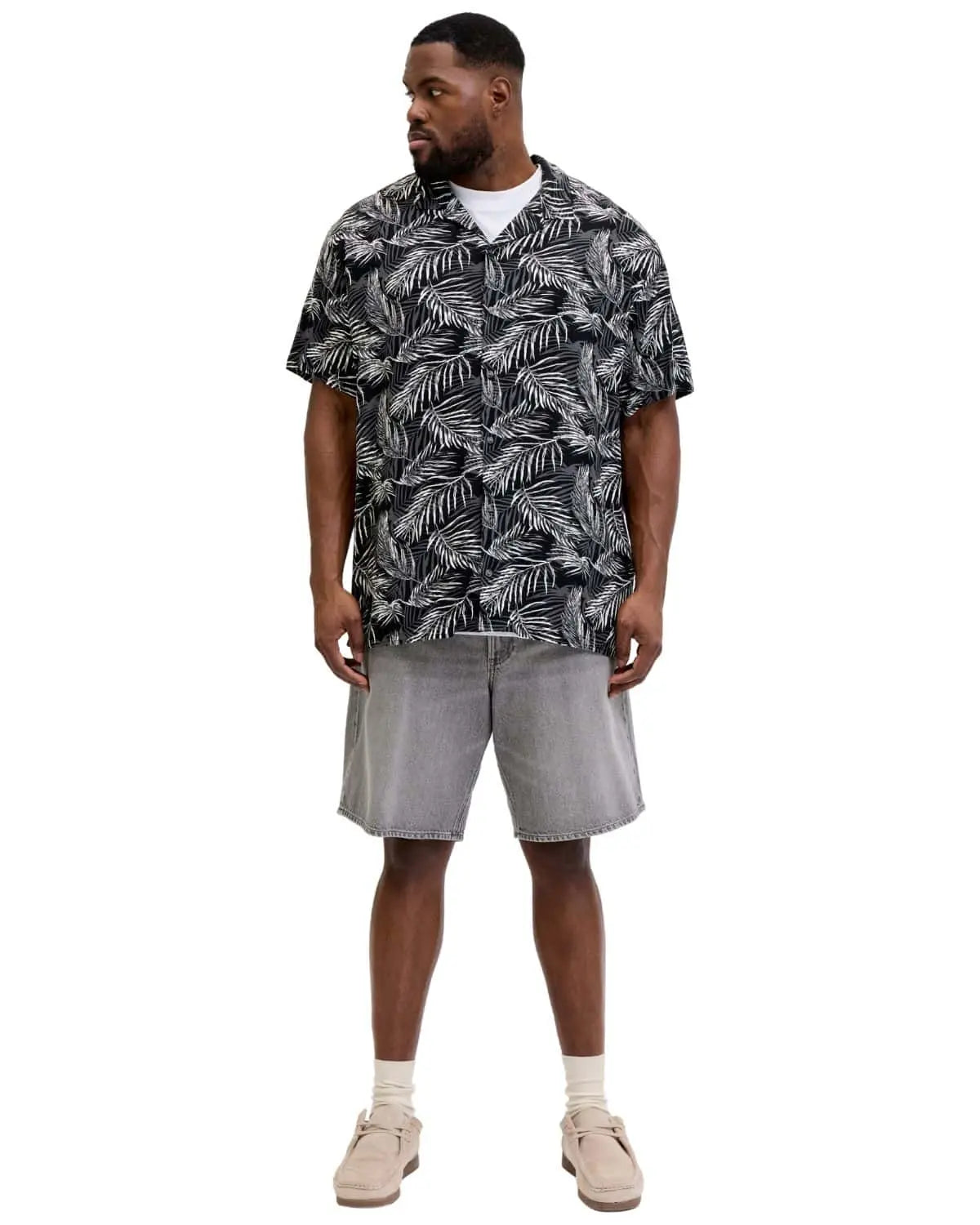 Duża męska wzorzysta koszula z krótkim rękawem Jack &amp; Jones 12294290 czarna