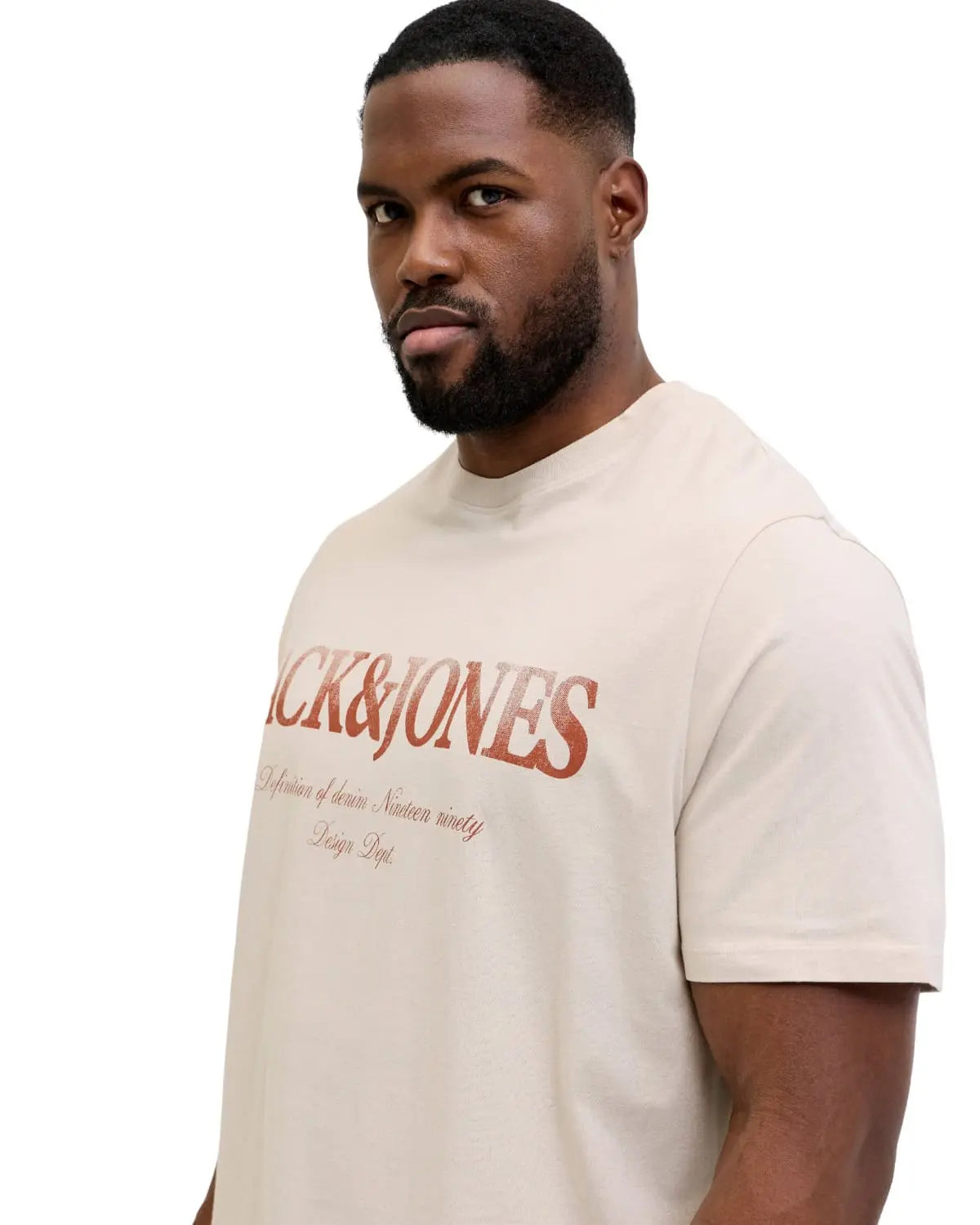Duża męska koszulka t-shirt z nadrukiem Jack &amp; Jones 12295977 beżowy