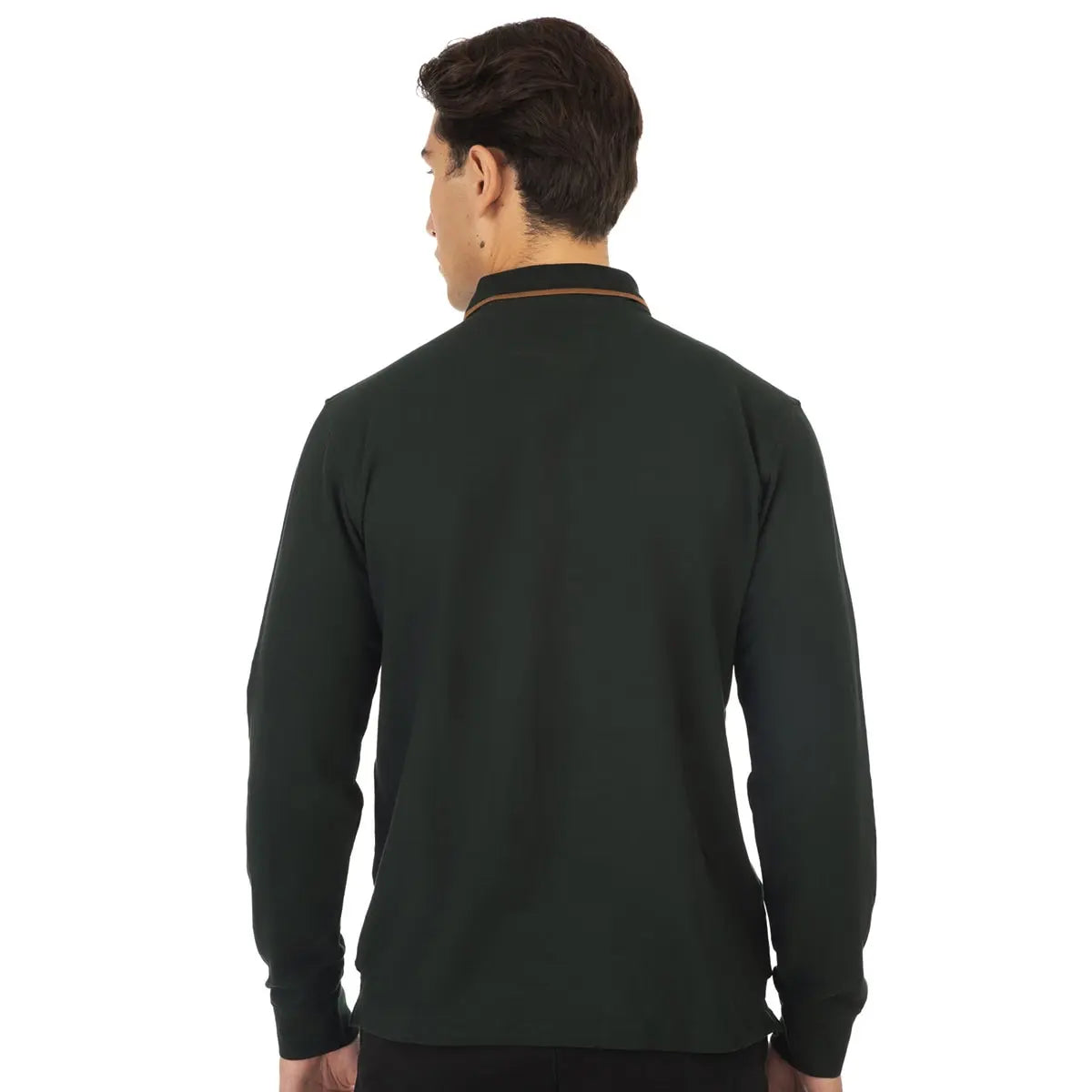 Duża męska koszulka polo z długim rękawem Double Urban Outfitters PS-3002 ciemnozielona