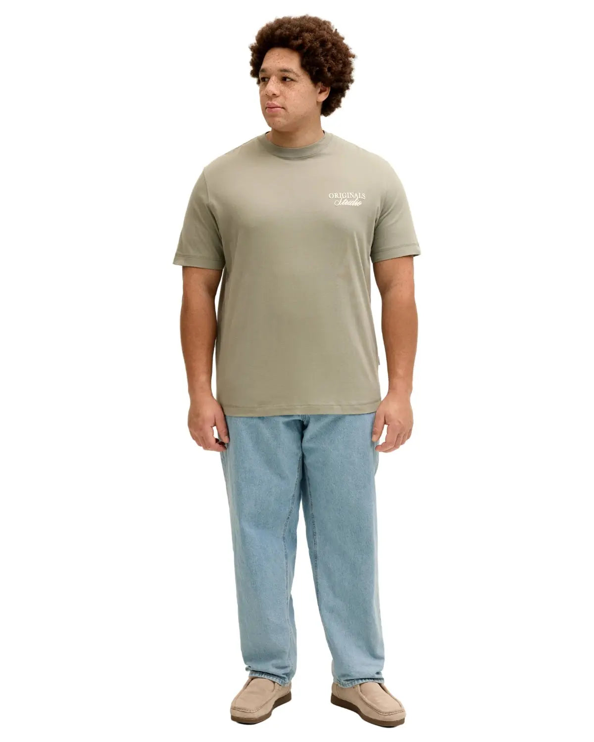 Duża męska koszulka krótki rękaw t-shirt z nadrukiem na plecach Jack &amp; Jones 12288197 khaki