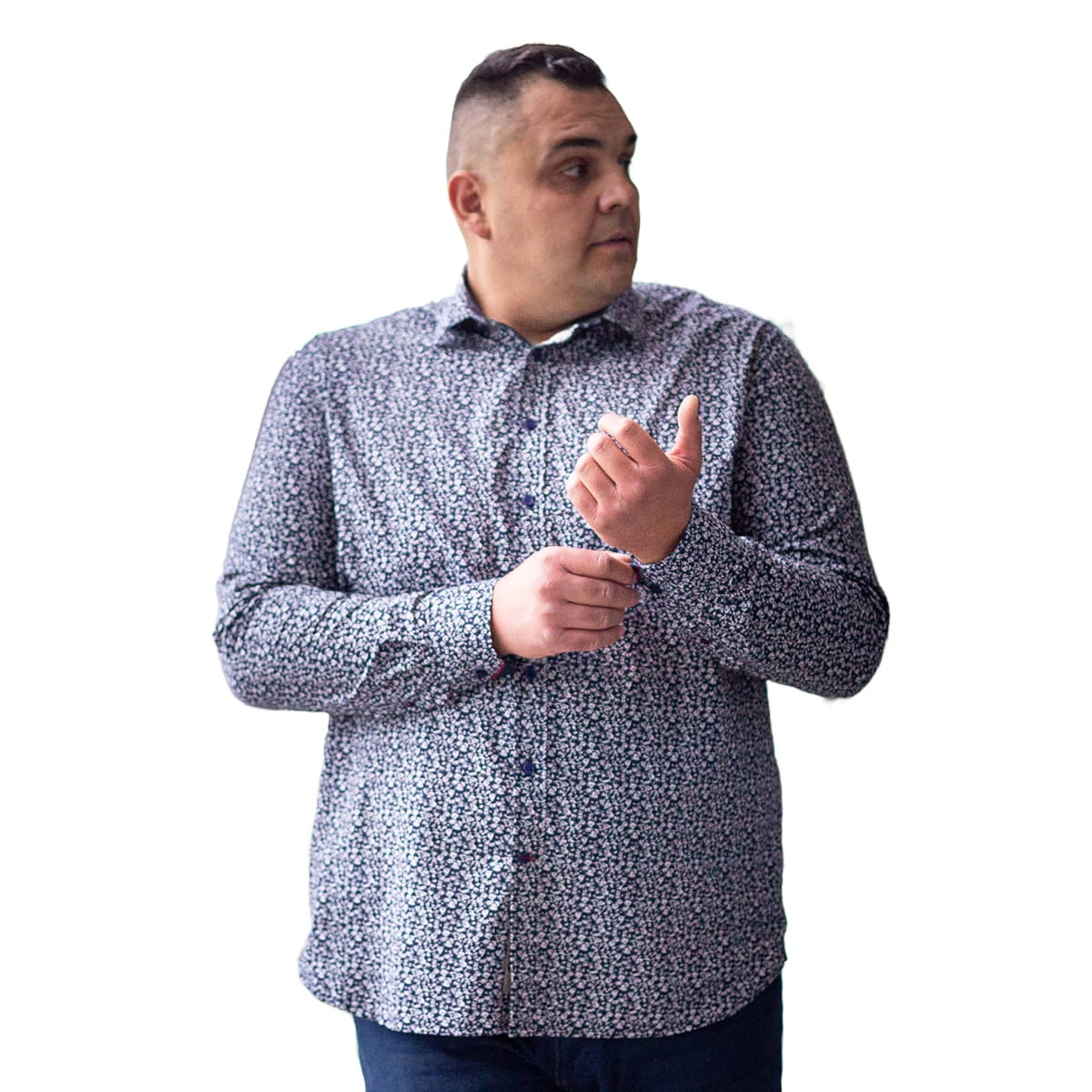 Duża męska wzorzysta koszula z długim rękawem Duke D555 Larry granatowa