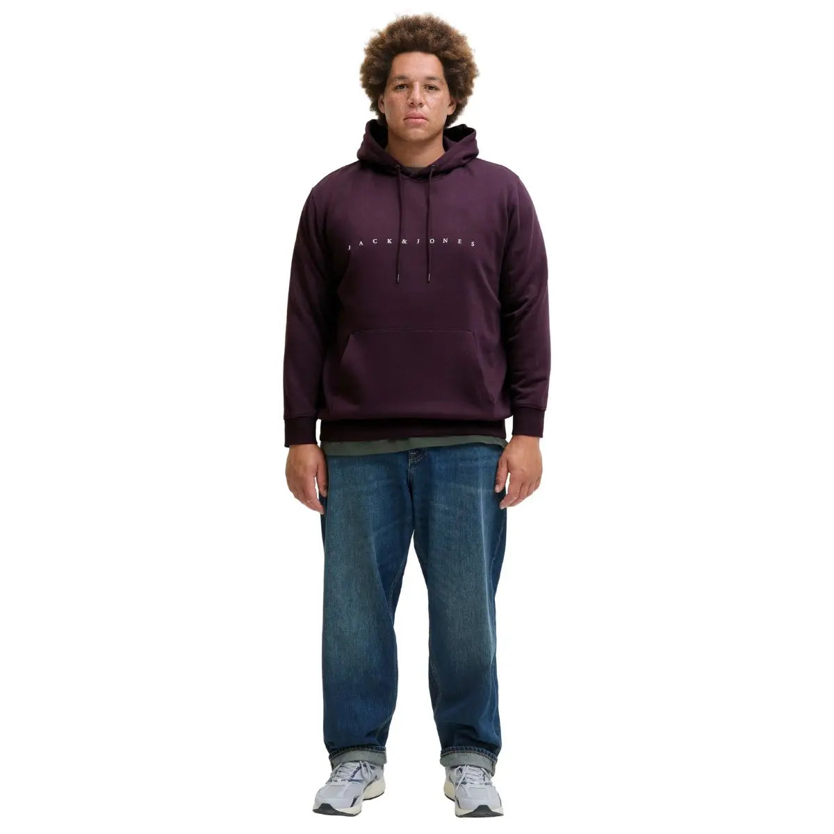 Duża męska bluza wkładana przez głowę z kapturem napis Jack &amp; Jones 12243527 śliwkowa