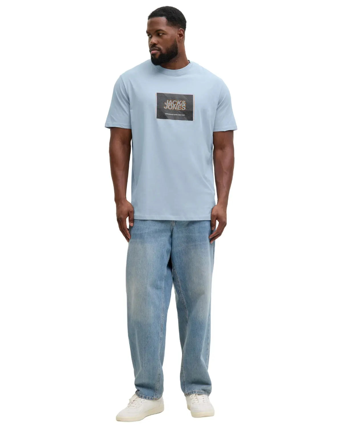 Duża męska koszulka z nadrukiem t-shirt Jack &amp; Jones 12295987 błękitny