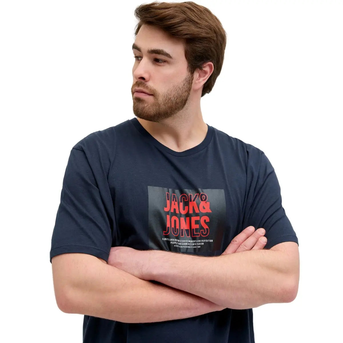 Duża męska koszulka T-shirt z napisem Jack &amp; Jones 12275743 granatowy