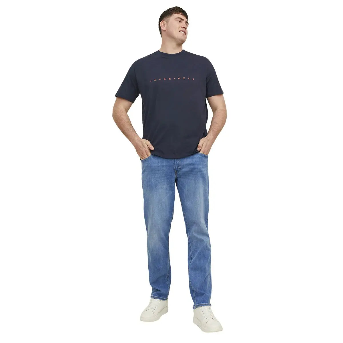 Duża męska koszulka z napisami t-shirt Jack &amp; Jones 12243625 granatowy