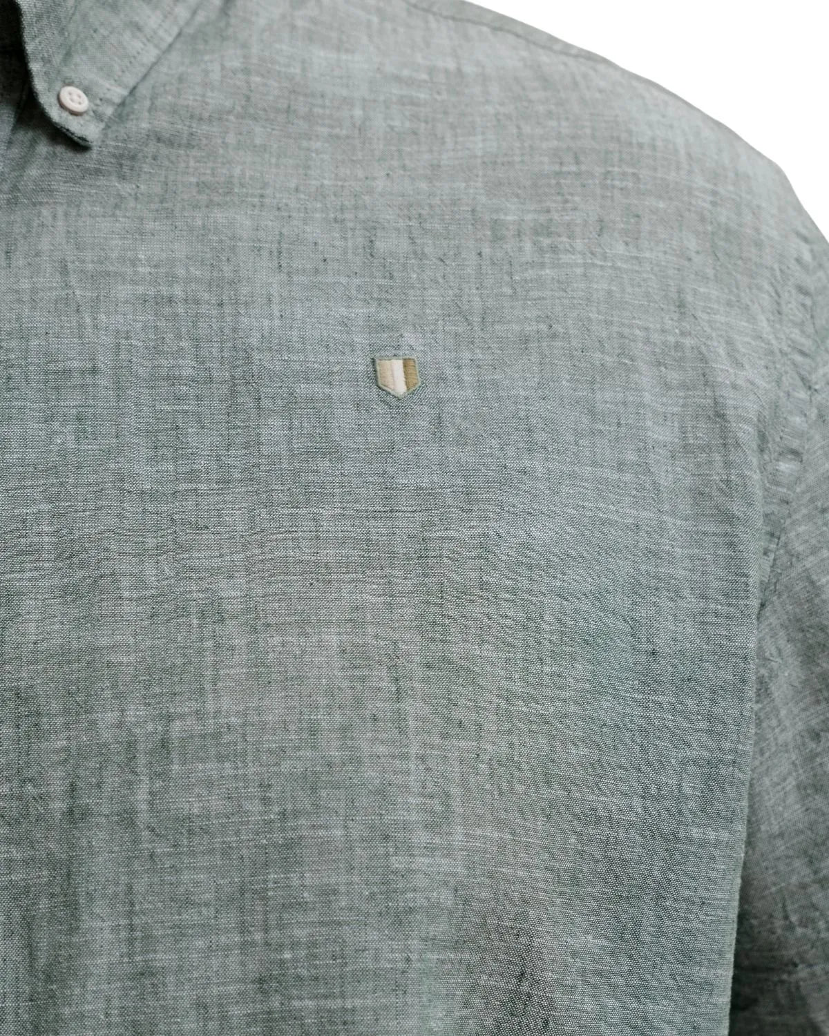 Duża męska koszula gładka z lnem krótki rękaw Jack &amp; Jones 12302364 zielona