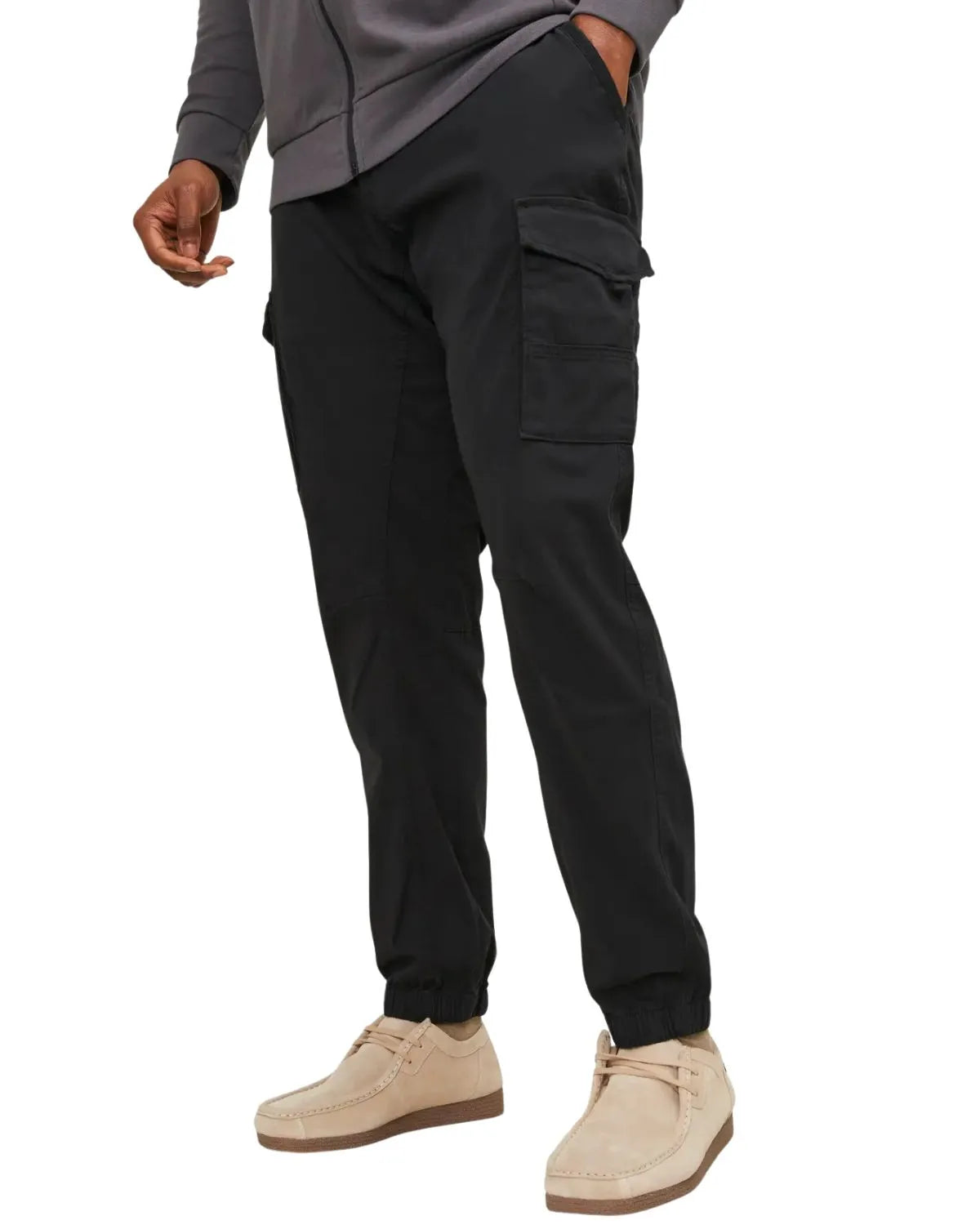 Duże męskie spodnie bojówki ze ściągaczami Jack  &amp; Jones 12181655 czarne