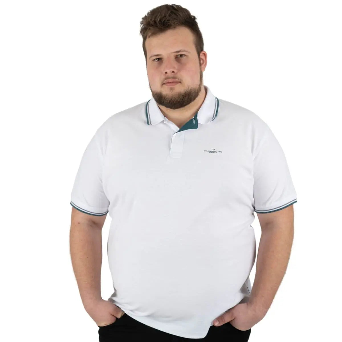 Duża męska koszulka polo gładka ozdobny kołnierzyk Double PS-3035 biała