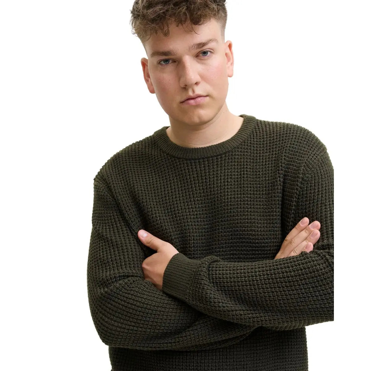 Duży męski sweter wkładany przez głowę Jack &amp; Jones 12287722 ciemnozielony